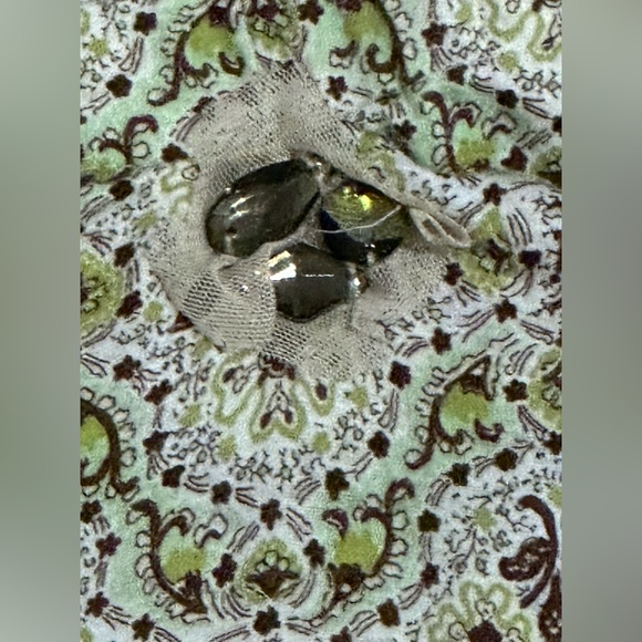 Vintage C. C. Outlaw Jersey Paisley Skirt with Green Gem Detail & Nude Mesh Hem - Picture 9 of 14